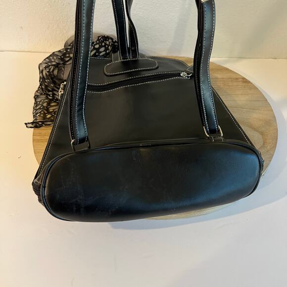 Vintage 90s Black Square PVC Leather Scarf Tie Medium Backpack - Picture 6 of 15